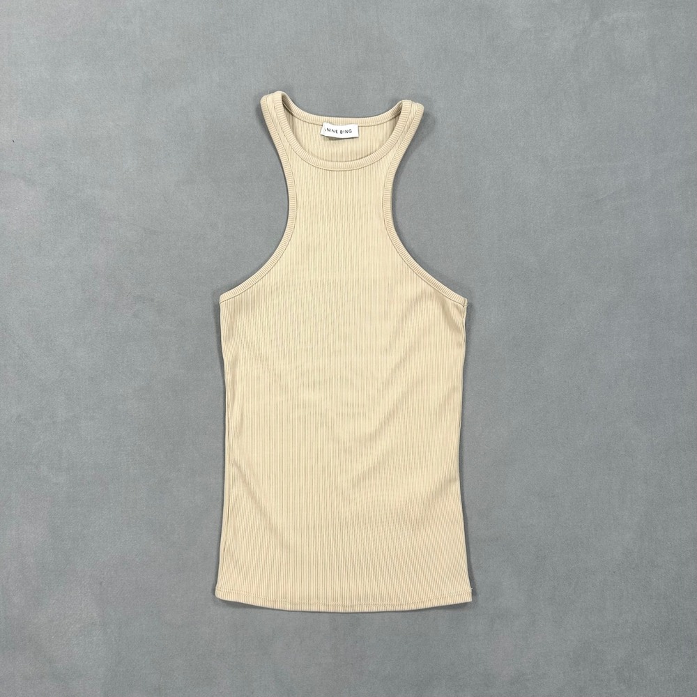 Anine Bing Morgan Tank in Beige Women's Small Ribbed Racerback Tan Basic